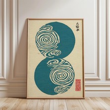Ninastore Japon Soyut Poster | Turkuaz Spiral Daire Baskı | Minimalist Ahşap Baskı Tarzı Sanat