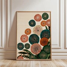 Ninastore Soyut Çiçek Posteri | Yeşil Turuncu Botanik Çemberler | Modern Halk Doğa Duvar Sanatı