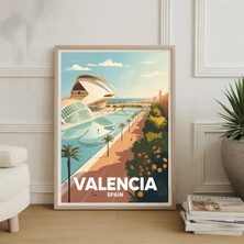 Ninastore Vintage Valencia Ispanya Şehir Manzarası Seyahat Posteri Renkli Akdeniz Duvar Sanatı