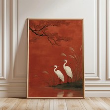 Ninastore Kırmızı Taçlı Turnalar Posteri Japon Doğa Tarzı Baskı