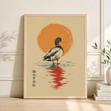 Ninastore Ördek Yansıma Posteri Japon Halk Sanatı Kağıt Baskı Kaz Ahşap Baskıdan Esinlenilmiş Sanat Eseri