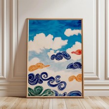 Ninastore Mavi Bulut Posteri | Soyut Gökyüzü Illüstrasyonu | Japon Girdap Bulut Sanatı