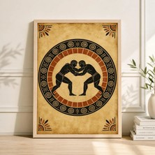 Ninastore Sumo Güreşçileri Posteri Japon Ring Illüstrasyonu Vintage Linol Baskı Tarzı Duvar Sanatı