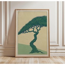 Ninastore Minimalist Ağaç Duvar Sanatı Japon Doğa Posteri Yeşil Kağıt Baskı
