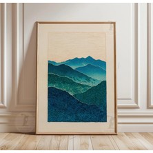 Ninastore Dağ Manzarası Posteri | Japon Doğa Sanatı Baskısı | Minimalist Mavi Tepeler