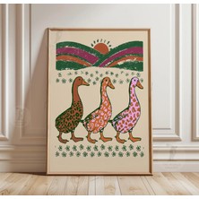 Ninastore Ördek Çayırı Posteri Halk Sanatı Kuş Baskısı Kağıt Duvar Dekoru