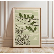 Ninastore Japon Karga Kuşları Baskısı | Minimalist Ahşap Baskı Tarzı Botanik Duvar Sanatı