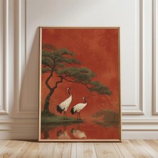 Ninastore Kırmızı Taçlı Turnalar Posteri Japon Doğa Tarzı Baskı