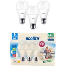 Tr Ecolite 12W LED Ampul 3'lü Paket | 1521 Lümen, 6500K Beyaz Işık, 100W Eşdeğer, E27 Duy, Enerji Tasarruflu, 220V, Dim Edilemez