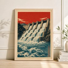 Ninastore Baraj Manzarası Posteri, Vintage Endüstriyel Duvar Sanatı Baskısı, Japon Ahşap Baskı Tarzı Kağıt Baskı