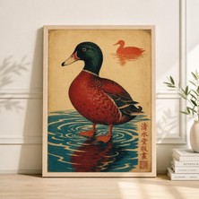 Ninastore Ördek Yansıma Posteri, Vintage Japon Halk Sanatı Baskısı, Ahşap Baskıdan Esinlenilmiş Vahşi Yaşam Duvar Sanatı