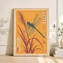 Ninastore Mavi Yusufçuk Poster Baskısı Japon Esintili Böcek Duvar Sanatı Şeftali Pembesi Botanik Illüstrasyon