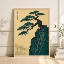 Ninastore Japon Bonsai Ağacı Sanat Baskısı Minimalist Zen Manzara Ahşap Baskı Çam Kayası Posteri