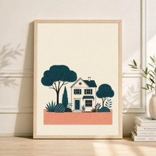 Ninastore Japon Evi Illüstrasyon Posteri Minimalist Mimari Duvar Sanatı Turkuaz Çizgi Sanatı Baskısı