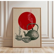 Ninastore Japon Çayı Posteri Kırmızı Güneş Duvar Sanatı Zen Mutfak Baskısı