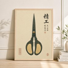 Ninastore Japon Terzi Makası Posteri Turkuaz Altın Simetri Illüstrasyon Minimalist Alet Duvar Sanatı