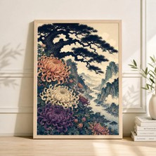 Ninastore Japon Manzara Posteri | Botanik Dağ Manzarası Illüstrasyonu | Vintage Ukiyo E Tarzı Sanat