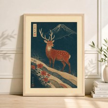 Ninastore Japon Geyik Yavrusu Baskılı Minimalist Orman Temalı Duvar Sanatı Japandi Ev Dekorasyonu