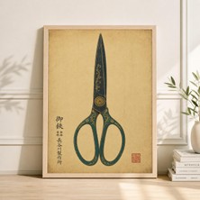 Ninastore Japon Makası Posteri Turkuaz Altın Minimalist Sanat Baskısı Vintage Alet Illüstrasyonu Duvar Sanatı