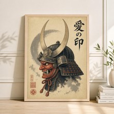 Ninastore Samuray Kaskı Posteri, Vintage Japon Savaşçı Maskesi Sanatı, Kabuto Oni Maskesi Duvar Baskısı