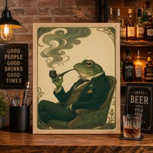Ninastore Japon Retro Kurbağa Sanat Baskısı Sigara Içen Amfibi Ahşap Baskı Poster