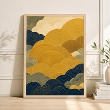 Ninastore Altın ve Krem Dalga Poster Baskısı Japon Seigaiha Duvar Sanatı Dokulu Geometrik Desen
