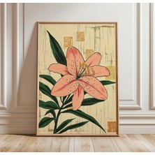Ninastore Pembe Zambak Posteri Japon Çiçek Duvar Sanatı Baskısı