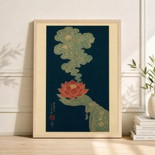 Ninastore Japon Lotus Sanat Baskısı Zen Boho Ev Dekorasyonu Botanik Duvar Sanatı