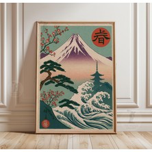 Ninastore Fuji Dağı Dalga Posteri Japon Manzara Sanatı Kağıt Duvar Dekoru
