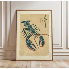 Ninastore Istakoz Deniz Ürünleri Posteri | Japon Tarzı Deniz Baskısı | Vintage Kıyı Hayvanları Duvar Sanatı