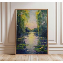 Ninastore Söğüt Göleti Duvar Sanatı Yağlı Boya Tablo, Monet'ten Ilham Alınmış Manzara Baskısı, Sakin Doğa Dekoru Posteri, Nilüfer Resmi, Empresyonist Duvar Dekoru