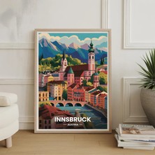Ninastore Innsbruck Avusturya Seyahat Posteri - Orta Çağ Modern Dekorasyonu, Ev ve Ofis Duvarları Için Canlı Şehir Manzarası Sanatı