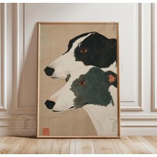 Ninastore Siyah Beyaz Tazı Posteri | Av Köpeği Çifti Portresi | Minimalist Japon Tarzı Duvar Sanatı
