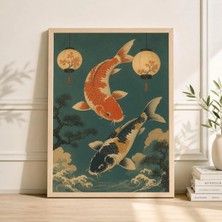 Ninastore Japon Koi Balığı Baskılı Vintage Asya Duvar Sanatı Ukiyo-E Esintili Zen Ev Dekorasyonu
