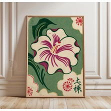 Ninastore Vintage Çiçekli Duvar Sanatı Japon Çiçek Posteri Yeşil Kağıt Baskı