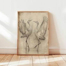 Ninastore Dans Eden Turnalar Duvar Sanatı Baskısı Vintage Kurşun Kalem Kuş Çizimi Poster Tasarımı Zarif Doğa Çerçevesiz Dekor Tek Renkli Vahşi Yaşam Sanat Eseri