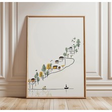 Ninastore Dağ Köyü Posteri | Minimalist Yamaç Manzarası Sanatı | Sakin Doğa Duvar Dekoru