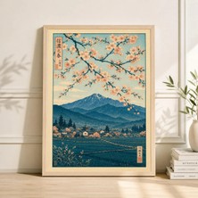 Ninastore Ilkbahar Çiçekleri Posteri Dağ Manzarası Vintage Japon Ahşap Baskı Doğa Baskısı
