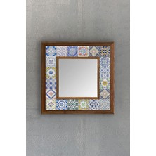 Tr Oscar Stone Ahşap Çerçeveli Mozaik Doğaltaş Ayna 33 cm x 33 cm Hall Aynası