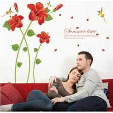 Tr Romantik Sevgililere Kırmızı Lale Ler Ev Dekor Salon Yatak Odası Kuşlar Duvar Sticker Pvc