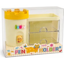 Tr Kawaii Kale Tasarımlı Masaüstü Organizer Kalemlik | Çekmeceli Kalemlik Düzenleyici | Pastel Desk Organizer (Sarı)
