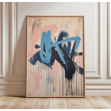 Ninastore Soyut Grafiti Posteri | Modern Sokak Sanatı Duvar Dekoru | Mavi Siyah Fırça Darbesi Baskısı | Kentsel Minimalist Sanat Eseri