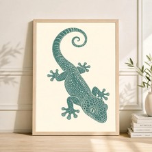 Ninastore Yeşil Kertenkele Posteri Minimalist Ahşap Baskı Kertenkele Illüstrasyonu Asya Esintili Hayvan Duvar Sanatı