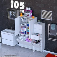 modilayn Ohbe 110 cm 3 Kirli Sepetli 2 Kapaklı 6 Raflı 3 Çekmeceli Çok Amaçlı Banyo Dolabı