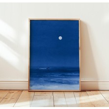 Ninastore Gece Sörfü Okyanus Baskısı | Dolunay Deniz Manzarası Posteri | Gece Mavisi Su Duvar Sanatı