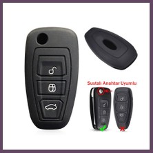 Bezos Ford Focus Mondeo Fiesta Kuga Katlanır Anahtar Uyumlu Silikon Oto Anahtar Kumanda Kabı Kılıf Siyah Bhs