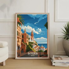 Ninastore Sitges Ispanya Seyahat Posteri: Akdeniz Kıyısı Duvar Sanatı