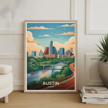 Ninastore Austin Texas Şehir Manzarası Posteri - Ev ve Ofis Için Seyahat Temalı Duvar Sanatı Şehir Manzarası Dekorasyonu