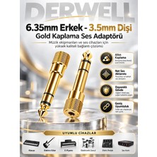 Derwell Gold 6.35MM (1/4 Inch) Male To 3.5mm (1/8 Inch) Female Stereo Jack Adapter For 3.5mm Aux Cable Guitar Amplifier Headphone Dönüştürücü