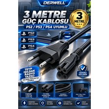 Derwell 3 Metre 3mt Ceryan 2 Pinli C7 Güç Kablosu Ps2/ps3/ps4/xbox One S/radyo/tv/Işıldak Uyumlu 3m Power Elektrik Ceryan Kablosu